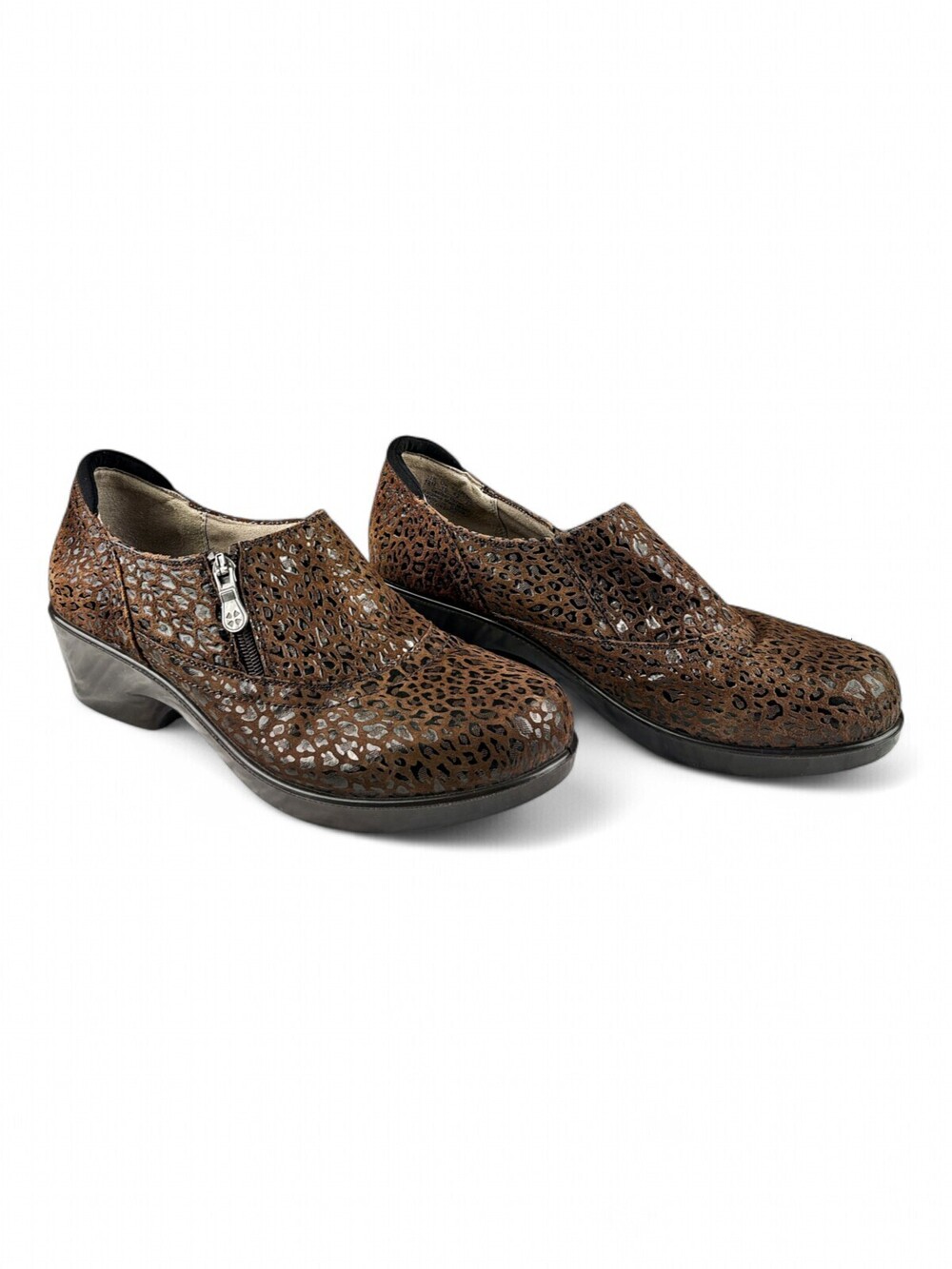 Naturalizer Florence Brown Leather Clogs Mules Cutout Zip Heel Shoes Womens 12M